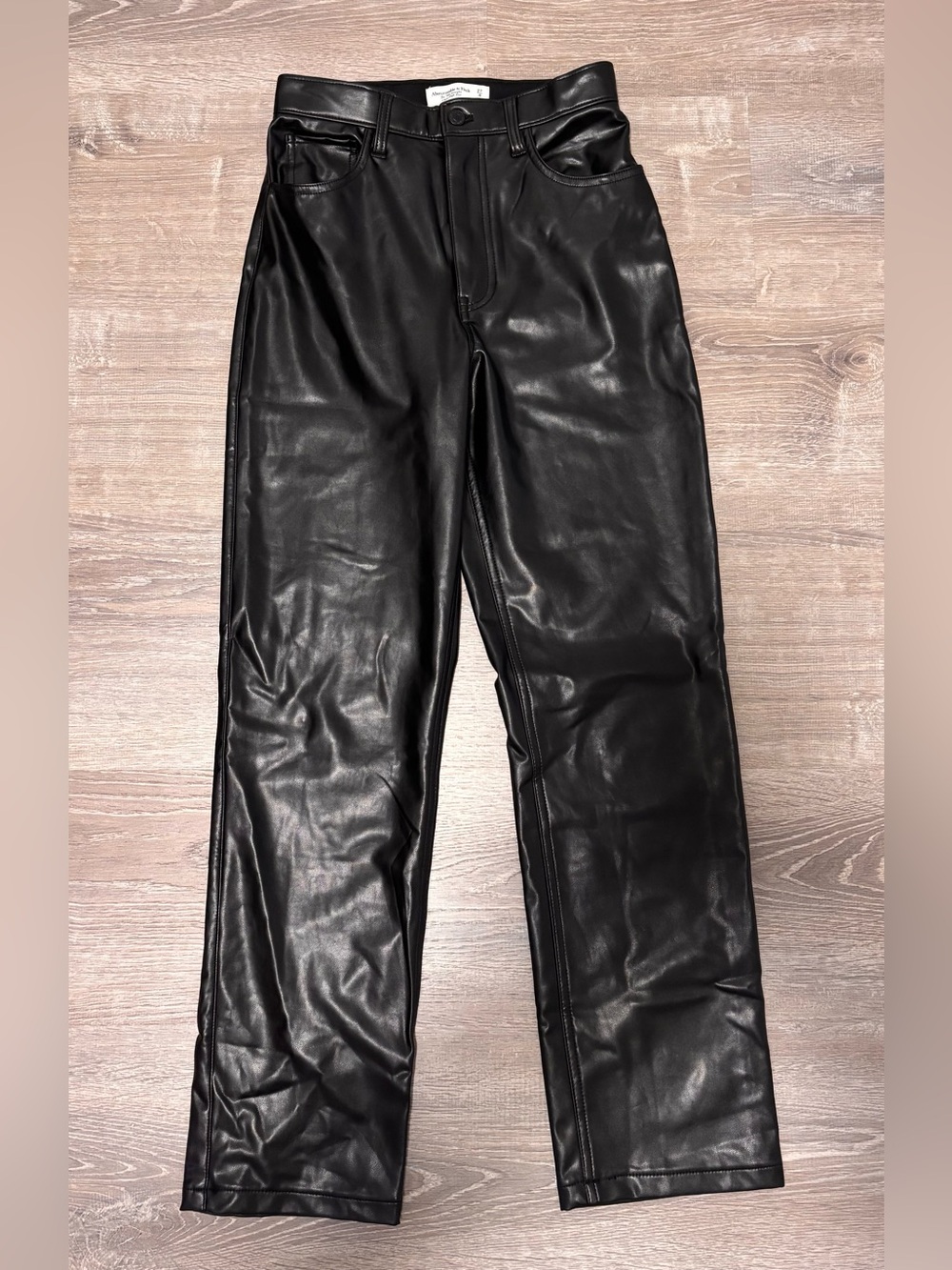 Abercrombie & Fitch Black The 90’s Straight Ultra High Rise Leather Pants 27/4